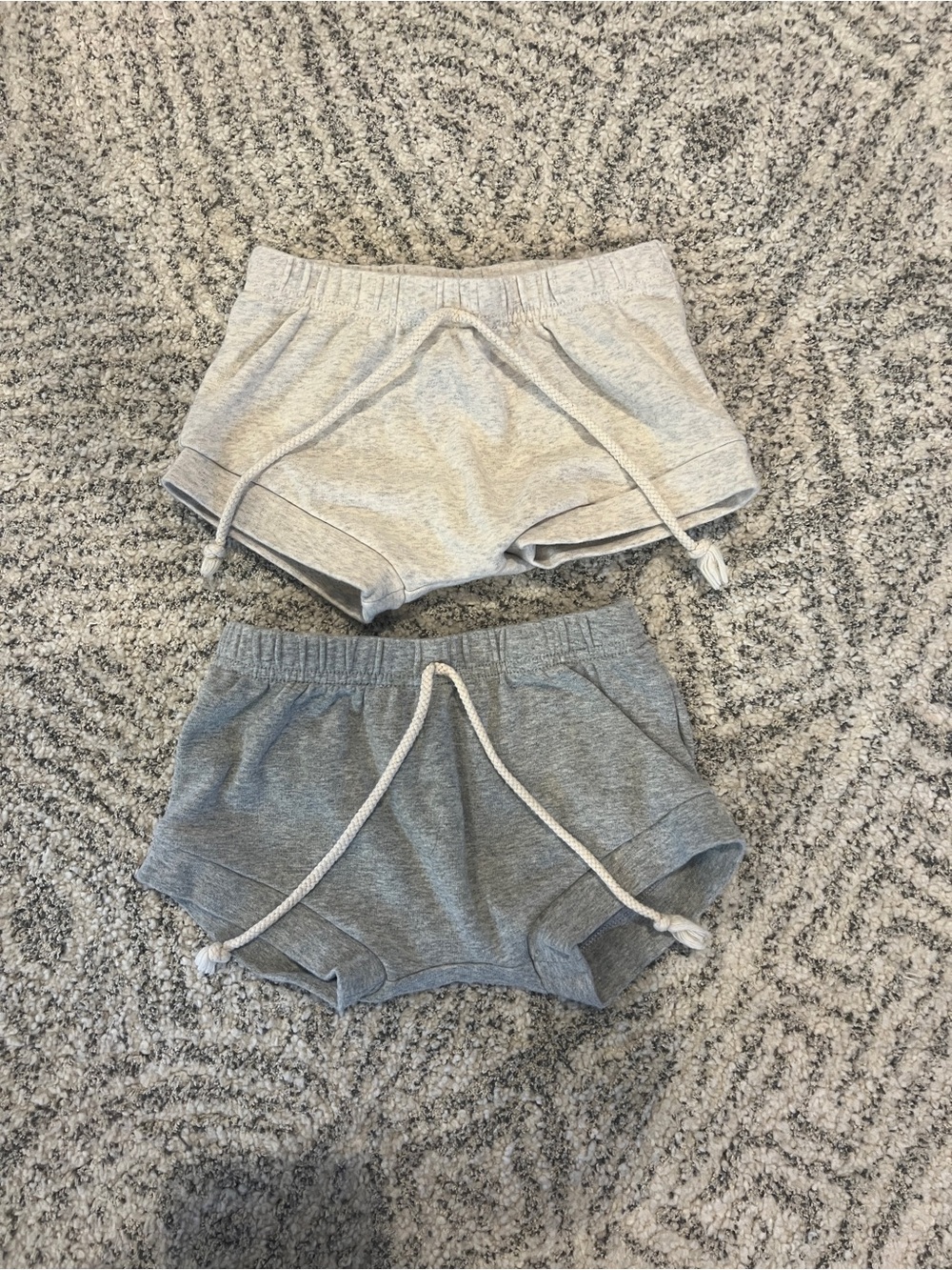 Mebie Baby Gray and Light Gray Cotton Knit Shorts with Drawstring
